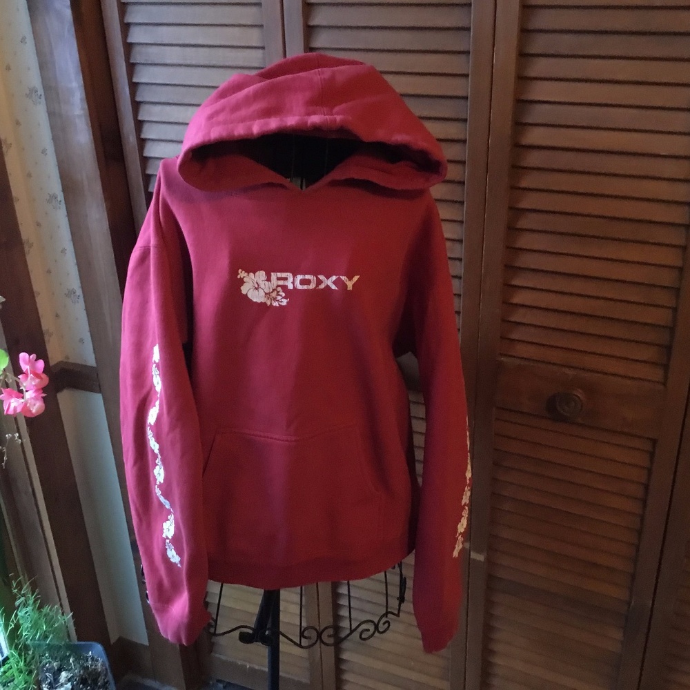 ROXY RED HOODIE LG WHITE HIBISCUS LONG SLEEVE LG
